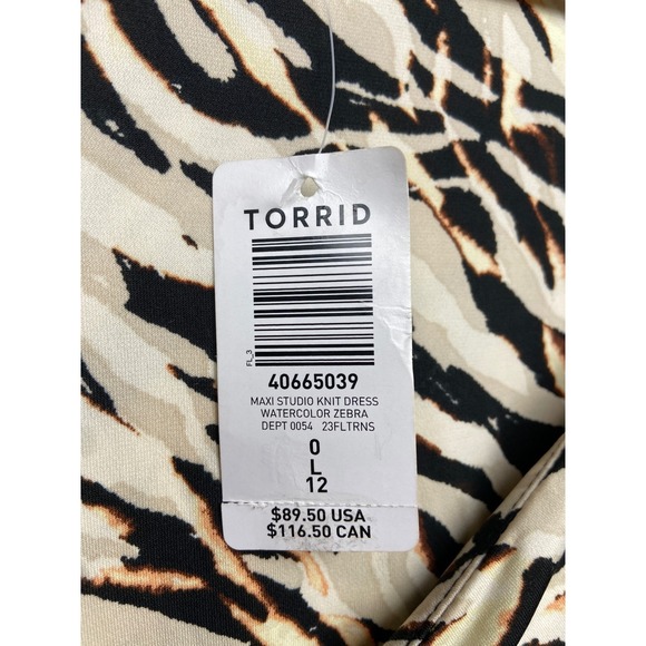 Torrid Maxi Dress Studio Knit Watercolor Zebra Print‎ Long Sleeve Size (0) 12/L - Picture 3 of 9